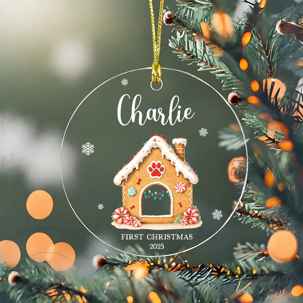 Custom First Christmas Dog Acrylic Ornament | Personalized Puppy Art Keepsake - Image 3