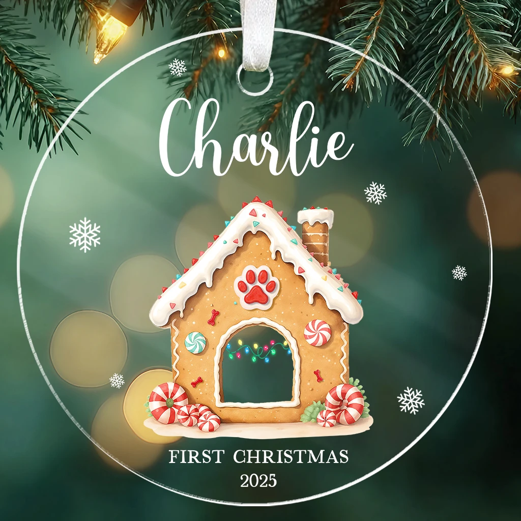 Custom First Christmas Dog Acrylic Ornament | Personalized Puppy Art Keepsake