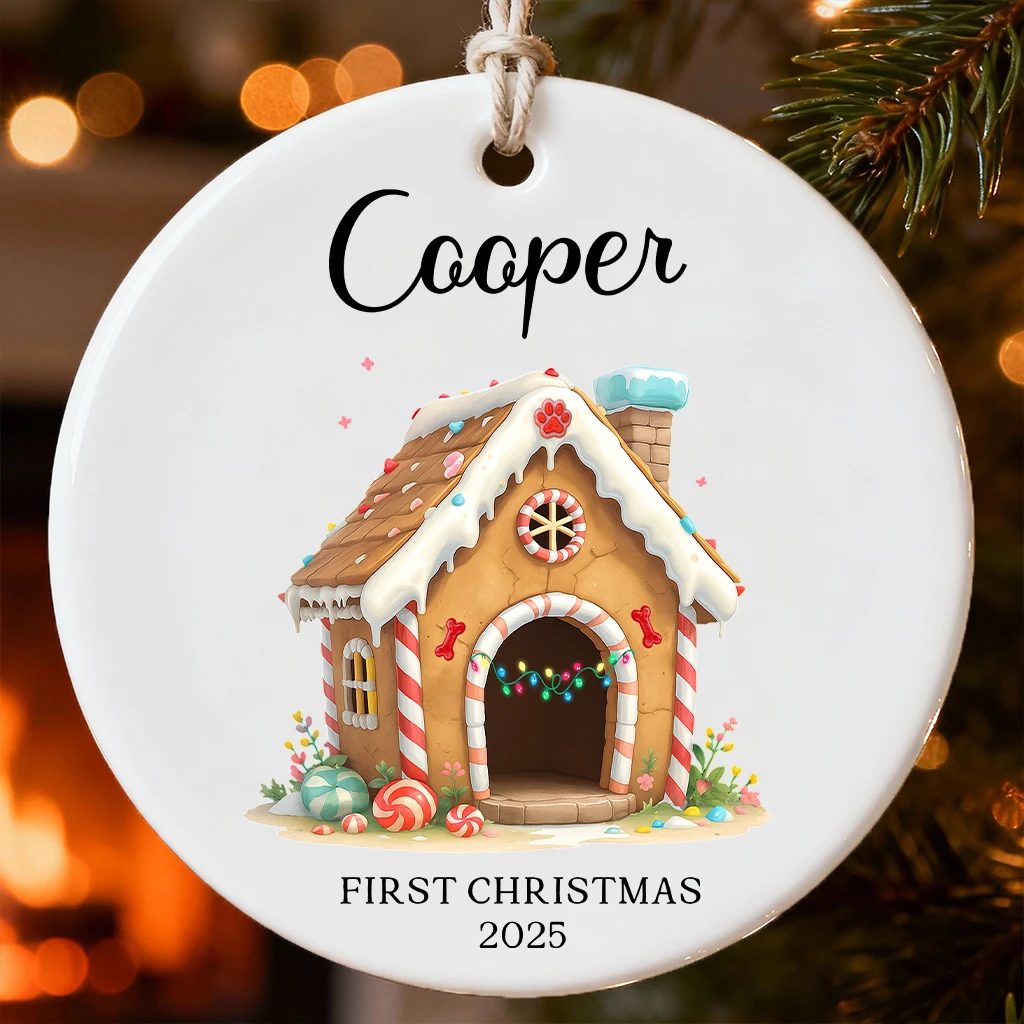 Custom First Christmas Dog Ceramic Ornament | Personalized Puppy Keepsake Gift