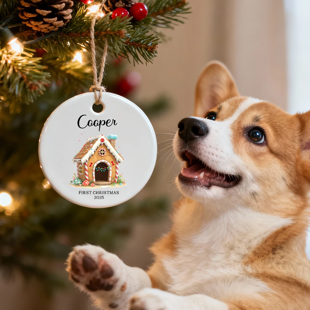 Custom First Christmas Dog Ceramic Ornament | Personalized Puppy Keepsake Gift - Image 4