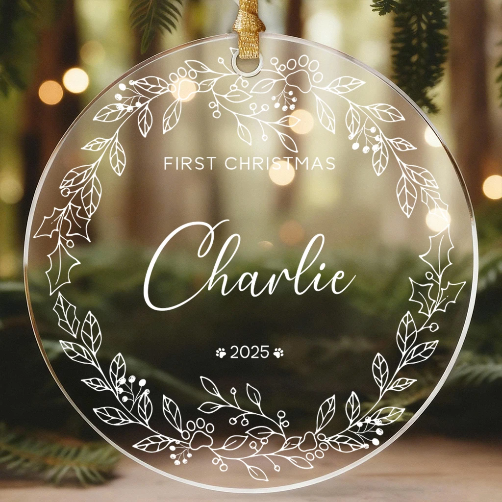 First Christmas Dog Minimalist Acrylic Ornament | Elegant Pet Keepsake Gift 2025 | Perfect Gift Idea