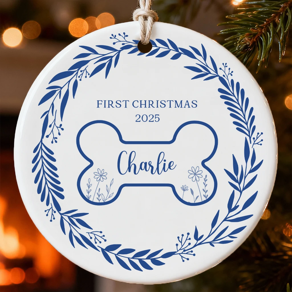 Personalized First Christmas Dog Minimalist Ornament | Custom Pet Keepsake | Unique Gift for Dog Lovers