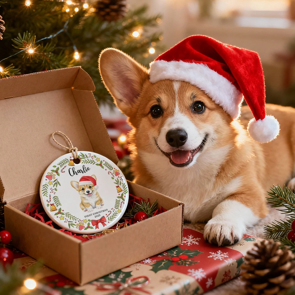 Custom First Christmas Dog Pet Portrait Ornament | Personalized Keepsake from Photo 2025 - Image 3