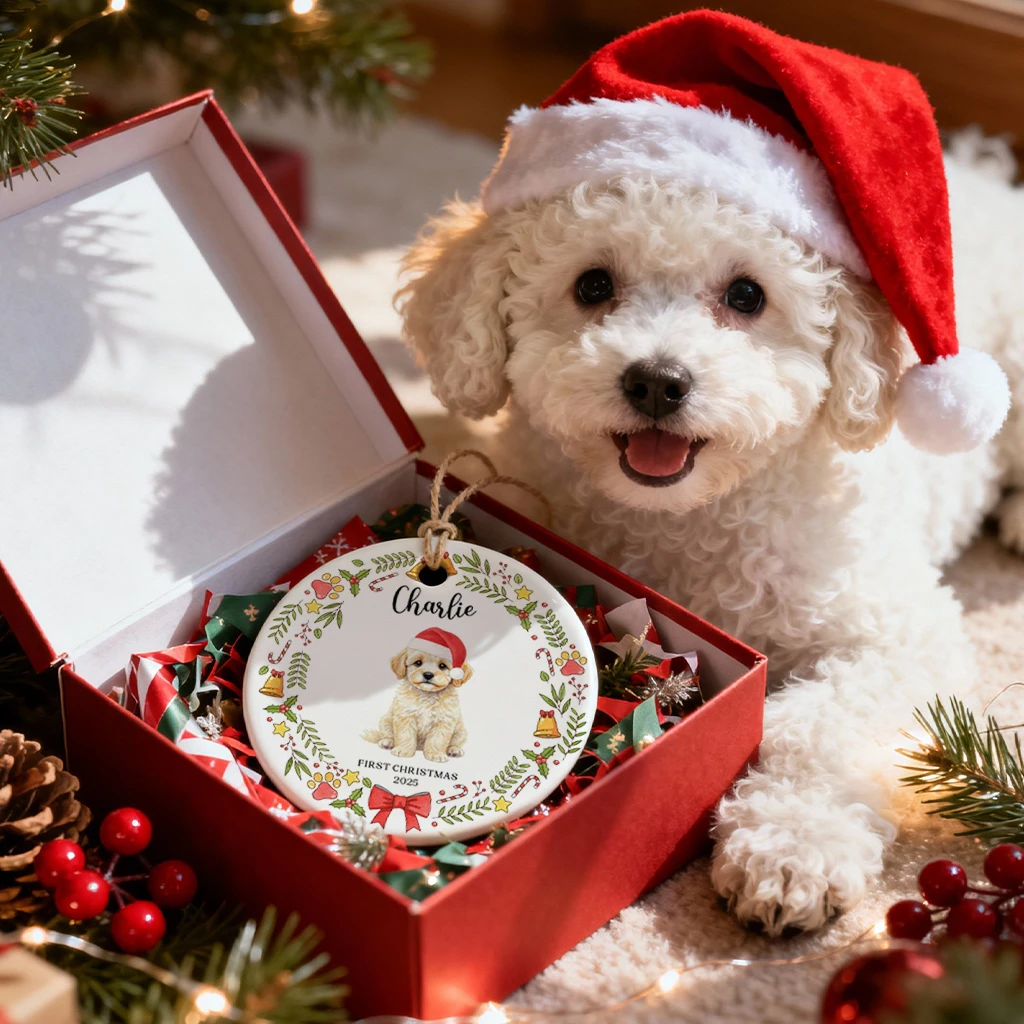 Custom First Christmas Dog Pet Portrait Ornament | Personalized Keepsake from Photo 2025 - Image 4