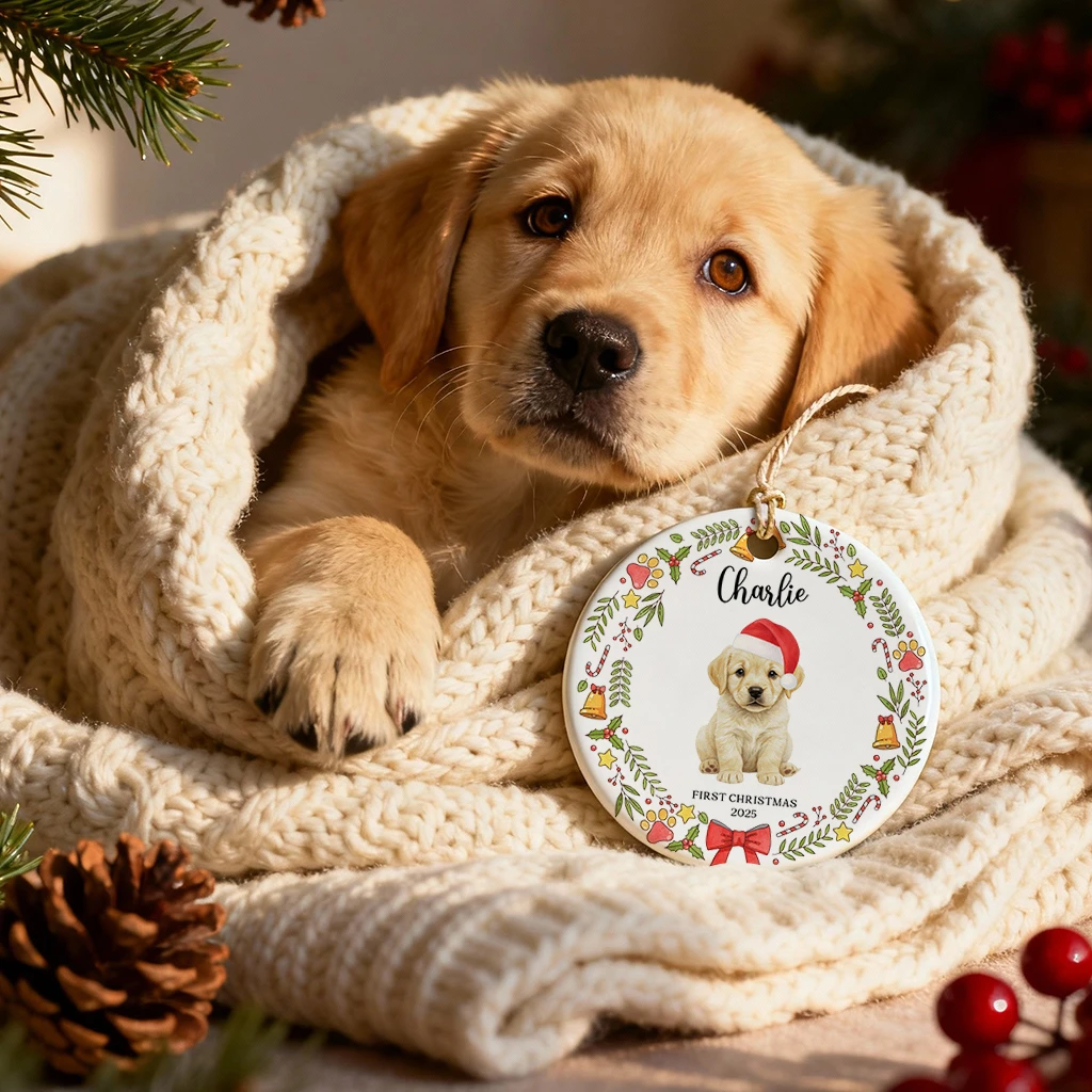 Custom First Christmas Dog Pet Portrait Ornament | Personalized Keepsake from Photo 2025 - Image 2