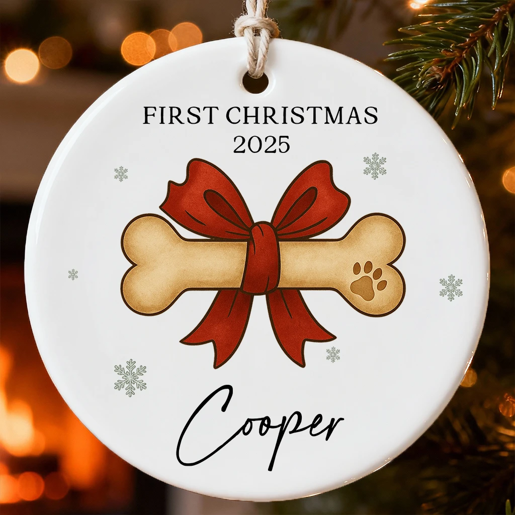 Personalized First Christmas Dog Vintage Ornament | Custom Pet Keepsake | Unique Gift for Dog Lovers