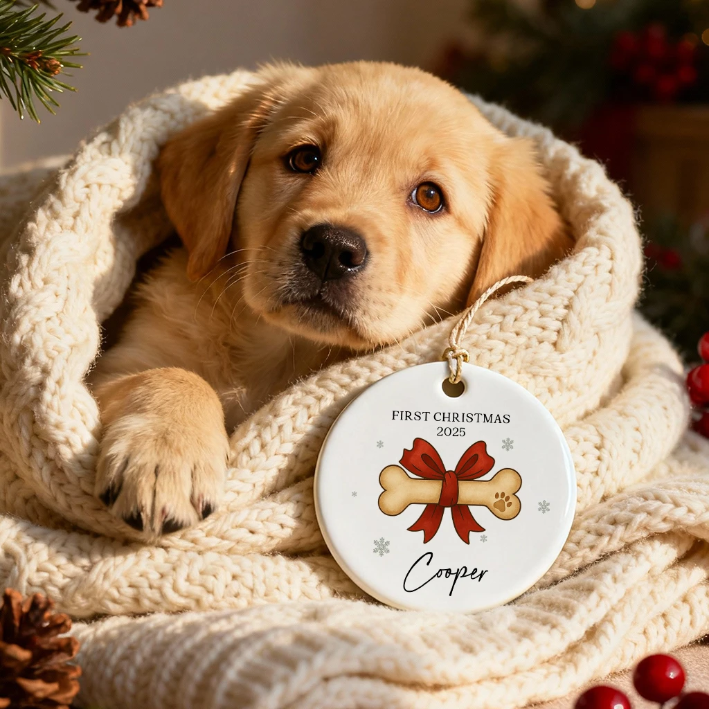 Personalized First Christmas Dog Vintage Ornament | Custom Pet Keepsake | Unique Gift for Dog Lovers - Image 2