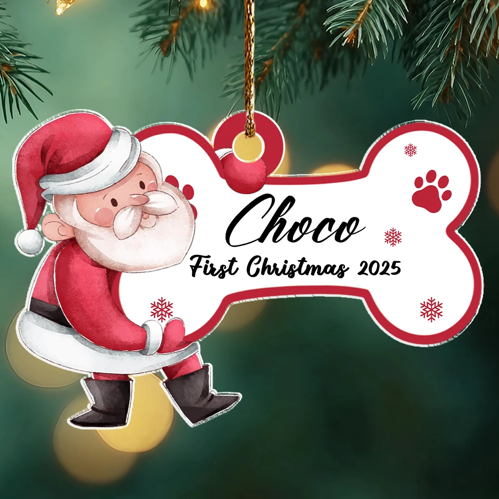 Customized First Christmas Dog Watercolor Ornament | Custom Pet Art Keepsake | Unique Gift for Dog Lovers