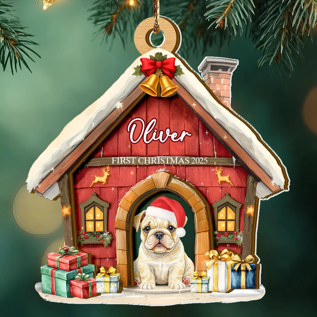 Personalized First Christmas Dog Ornament | Wooden & Acrylic Layered Keepsake | Unique Christmas Ornament for Pet Lover