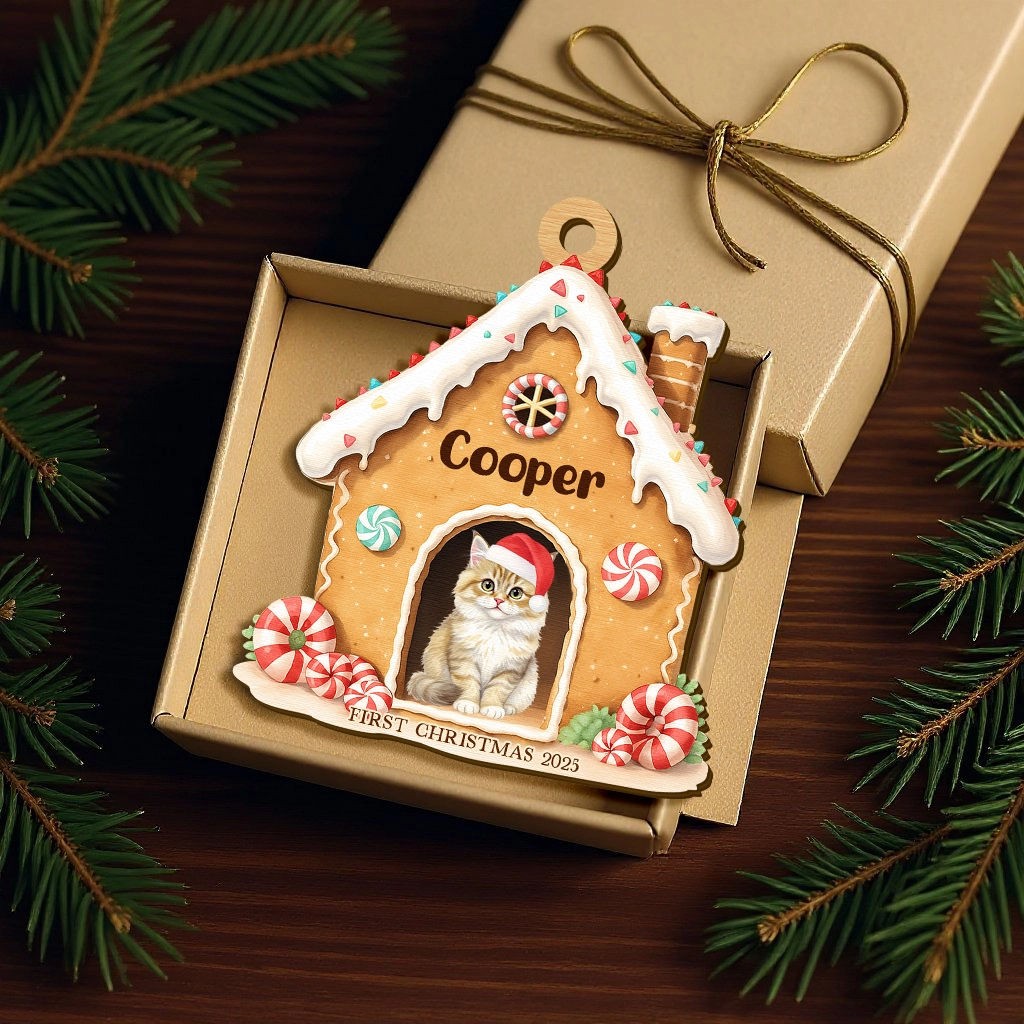Custom First Christmas Dog Wooden Ornament| Cozy Pet House Watercolor Keepsake | Unique Gift for Dog Lovers - Image 6