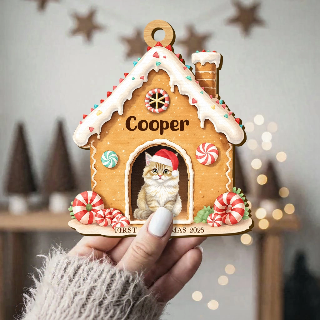 Custom First Christmas Dog Wooden Ornament| Cozy Pet House Watercolor Keepsake | Unique Gift for Dog Lovers - Image 5