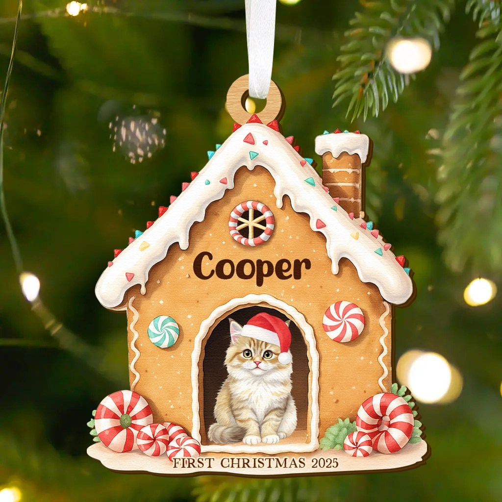Custom First Christmas Dog Wooden Ornament| Cozy Pet House Watercolor Keepsake | Unique Gift for Dog Lovers - Image 3