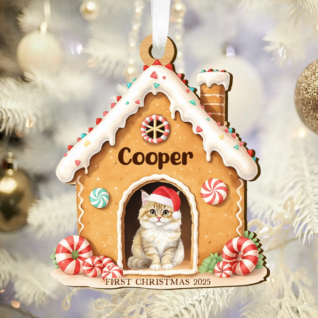 Custom First Christmas Dog Wooden Ornament| Cozy Pet House Watercolor Keepsake | Unique Gift for Dog Lovers - Image 4