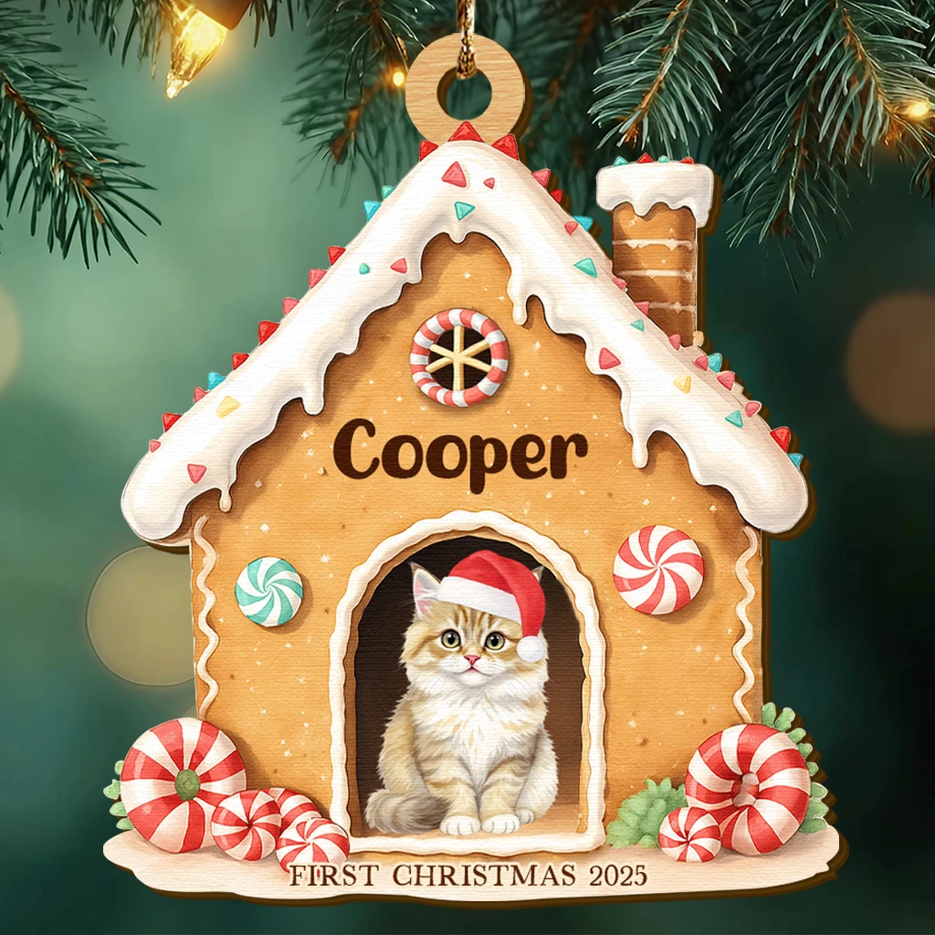 Custom First Christmas Dog Wooden Ornament| Cozy Pet House Watercolor Keepsake | Unique Gift for Dog Lovers