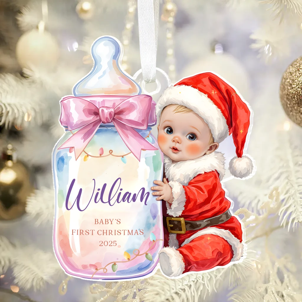 Custom Baby First Christmas Milk Bottle Acrylic Ornament | Personalized Face Keepsake - Image 6