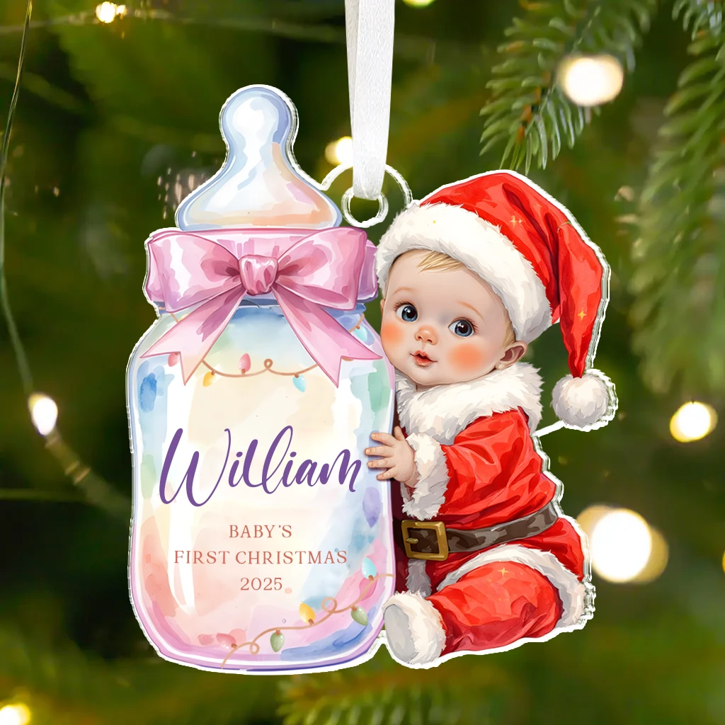 Custom Baby First Christmas Milk Bottle Acrylic Ornament | Personalized Face Keepsake - Image 5