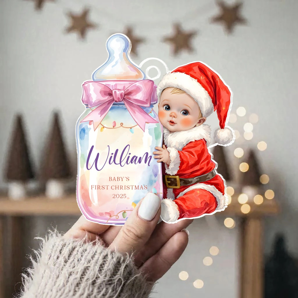 Custom Baby First Christmas Milk Bottle Acrylic Ornament | Personalized Face Keepsake - Image 4