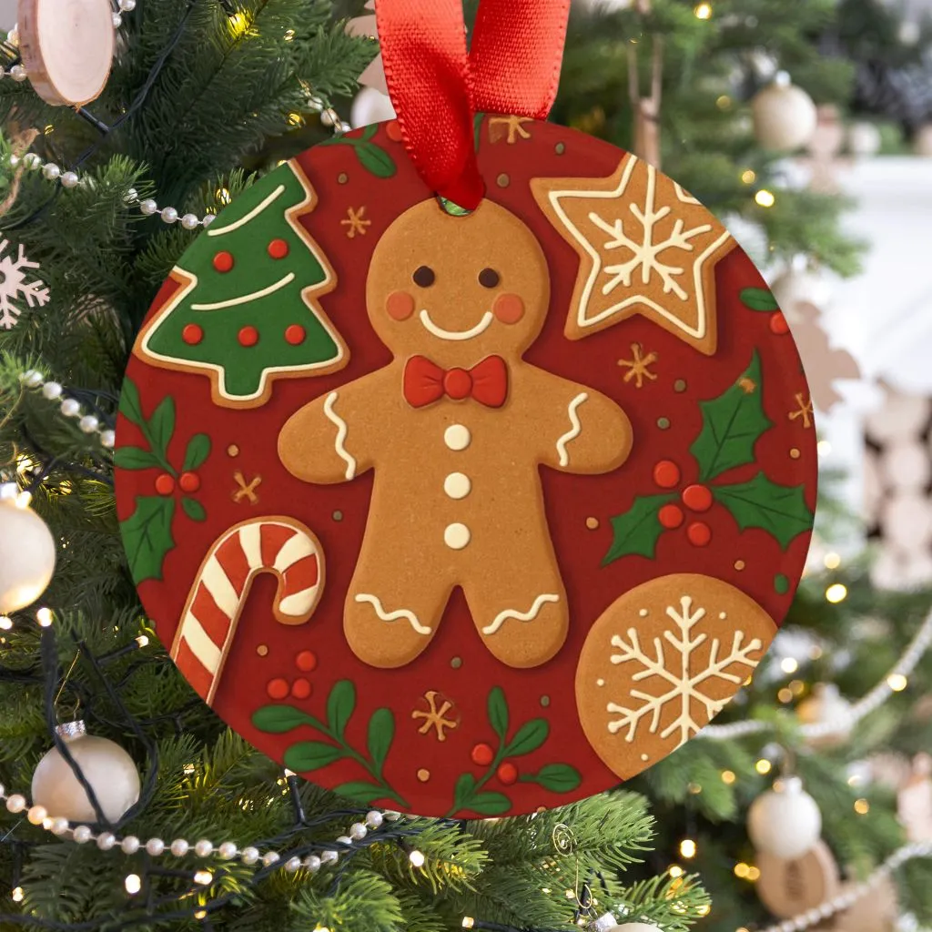 Gingerbread Man Christmas Ornament | Ceramic Holiday Tree Decoration | Festive Keepsake Gift