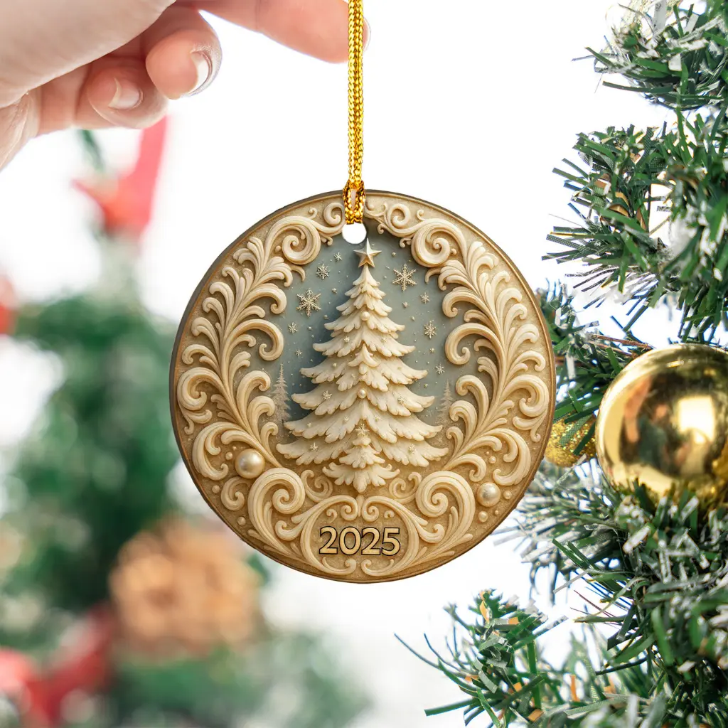 Gold Christmas Ornament 2025, Elegant White and Gold Bauble, Festive Tree Decor, Holiday Keepsake Gift - Image 3