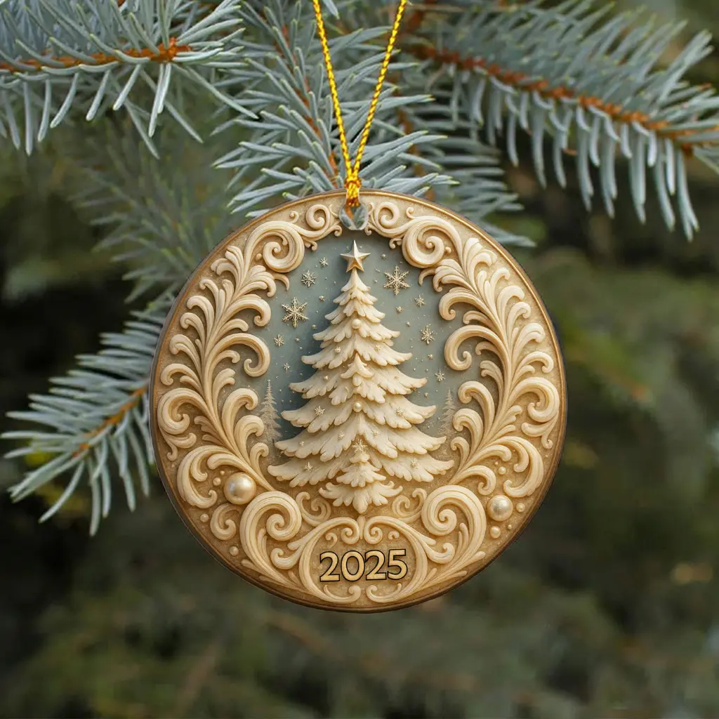 Gold Christmas Ornament 2025, Elegant White and Gold Bauble, Festive Tree Decor, Holiday Keepsake Gift - Image 4