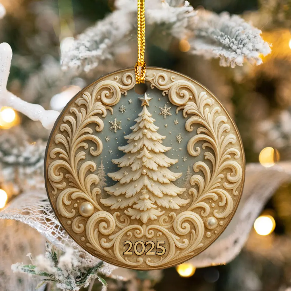 Gold Christmas Ornament 2025, Elegant White and Gold Bauble, Festive Tree Decor, Holiday Keepsake Gift - Image 5