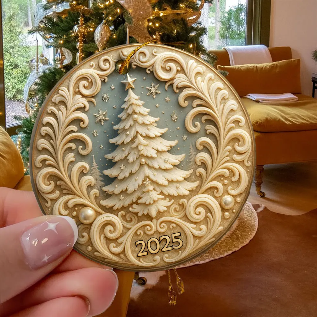 Gold Christmas Ornament 2025, Elegant White and Gold Bauble, Festive Tree Decor, Holiday Keepsake Gift