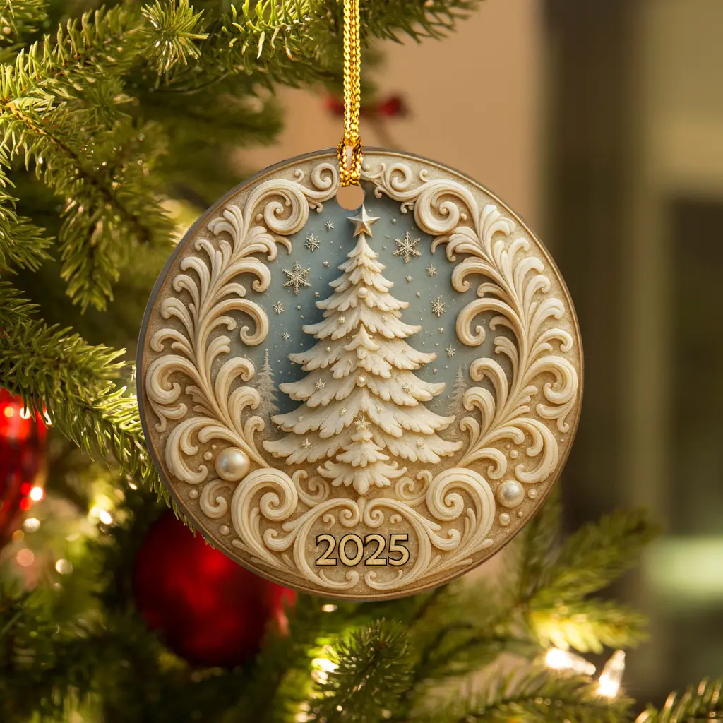 Gold Christmas Ornament 2025, Elegant White and Gold Bauble, Festive Tree Decor, Holiday Keepsake Gift - Image 2