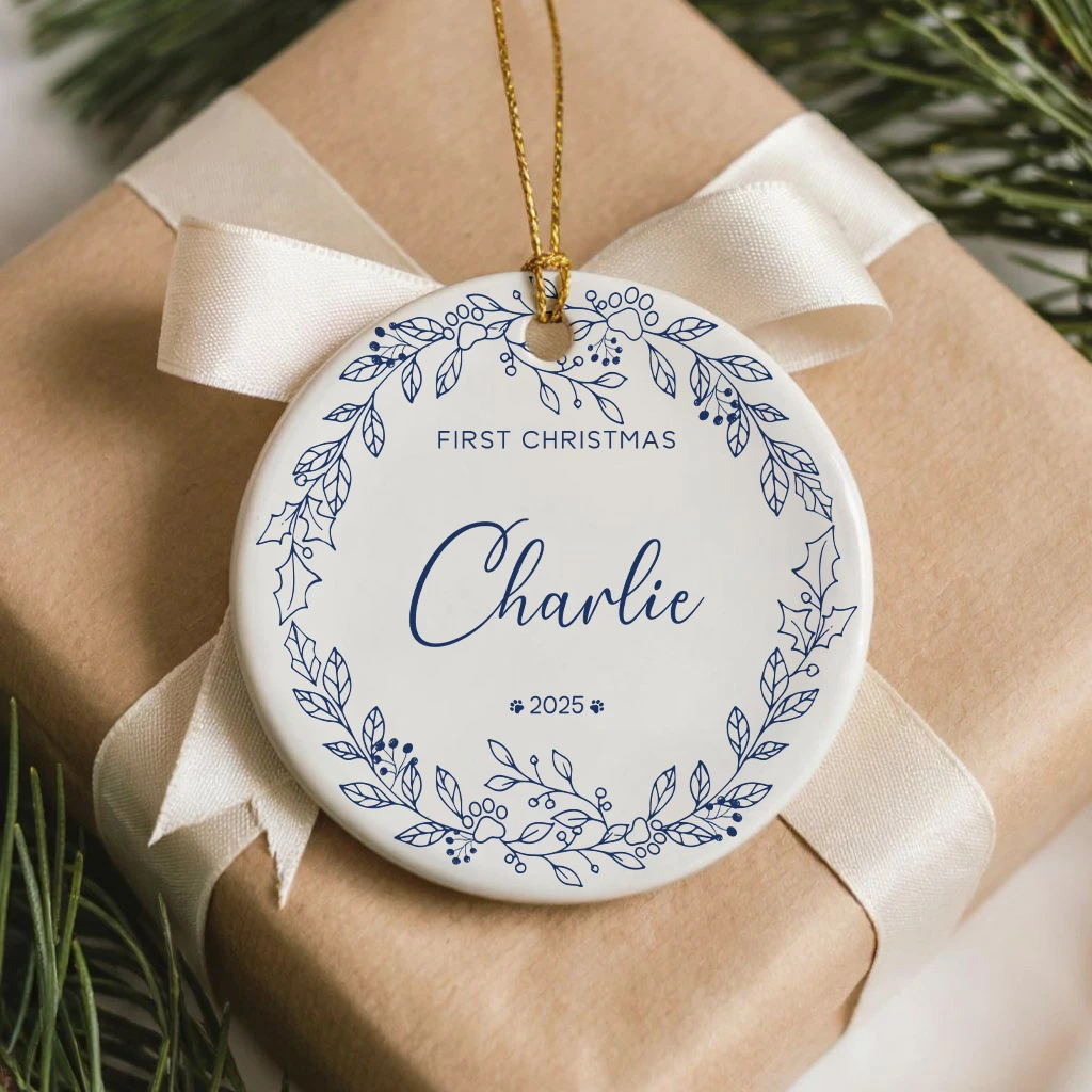 Minimalist Dog First Christmas Ceramic Ornament | Pet Portrait Gift | Christmas Gift Idea - Image 4