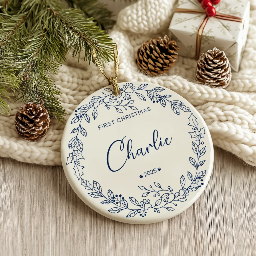Minimalist Dog First Christmas Ceramic Ornament | Pet Portrait Gift | Christmas Gift Idea - Image 5