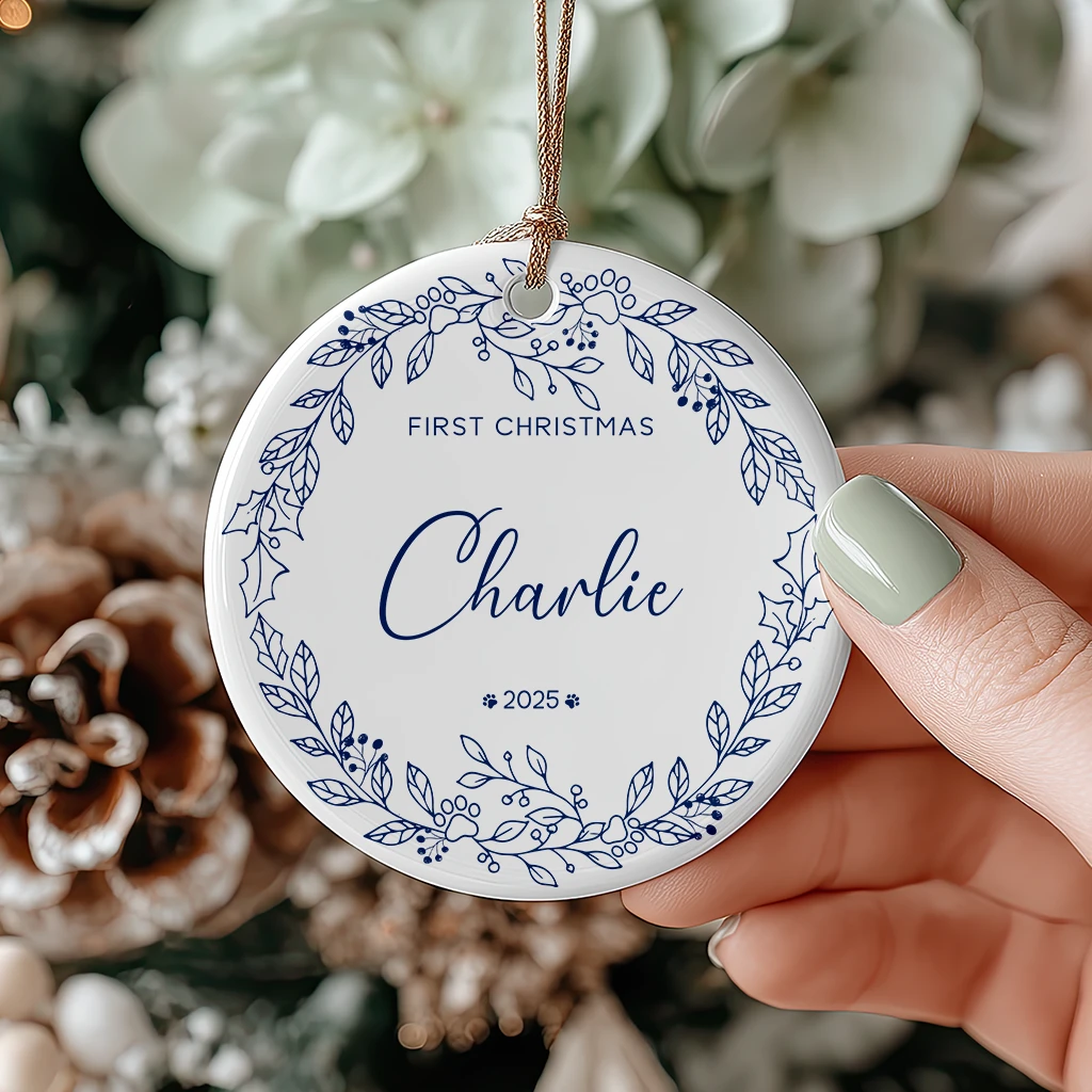 Minimalist Dog First Christmas Ceramic Ornament | Pet Portrait Gift | Christmas Gift Idea - Image 3