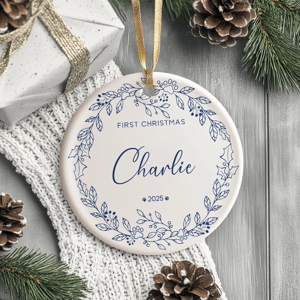 Minimalist Dog First Christmas Ceramic Ornament | Pet Portrait Gift | Christmas Gift Idea - Image 2