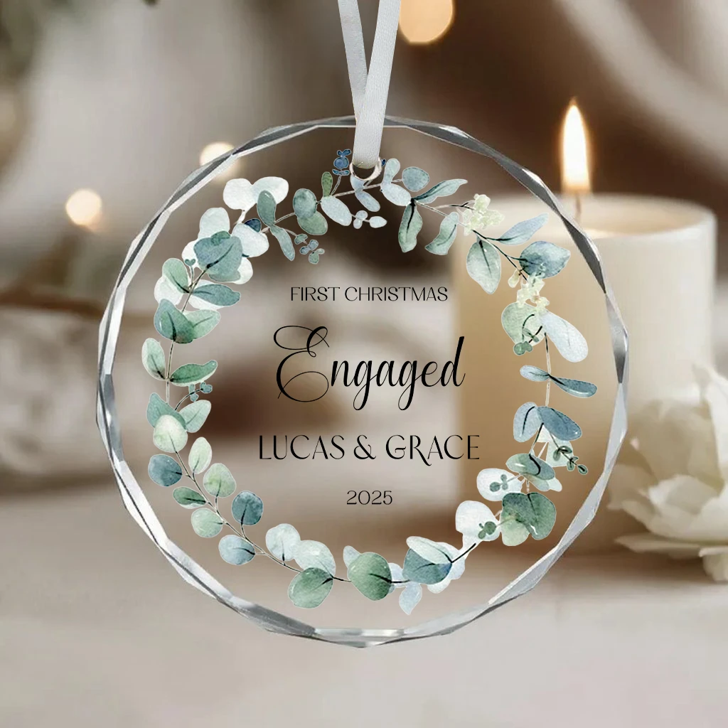 Modern Eucalyptus Engaged Ornament | First Christmas Married Gift Idea | 2025 Wreath Christmas Decor - Image 6