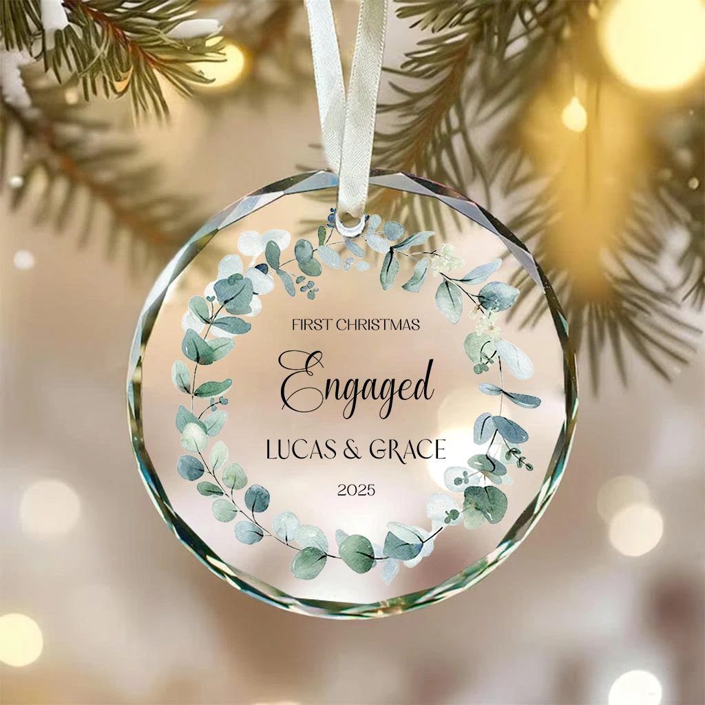 Modern Eucalyptus Engaged Ornament | First Christmas Married Gift Idea | 2025 Wreath Christmas Decor - Image 5