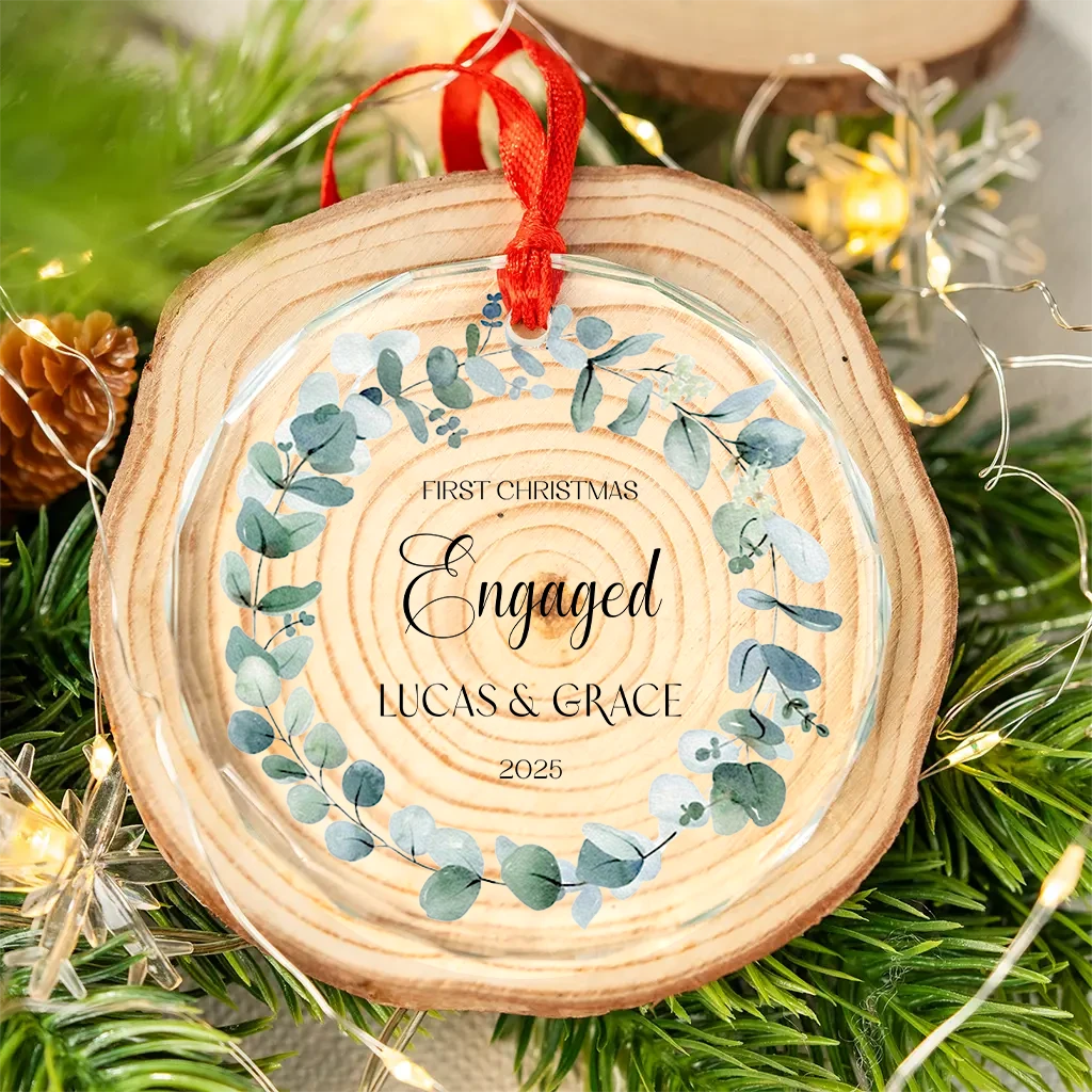 Modern Eucalyptus Engaged Ornament | First Christmas Married Gift Idea | 2025 Wreath Christmas Decor - Image 4