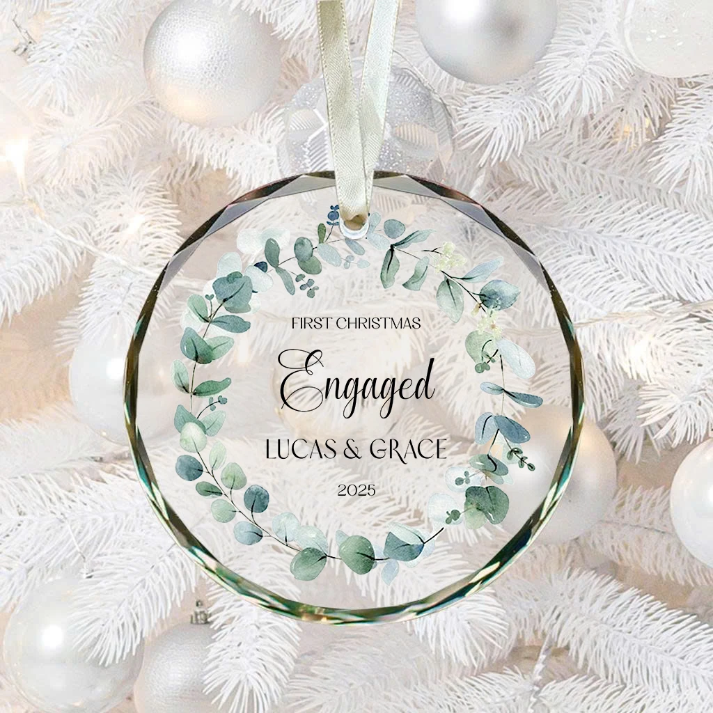 Modern Eucalyptus Engaged Ornament | First Christmas Married Gift Idea | 2025 Wreath Christmas Decor - Image 3