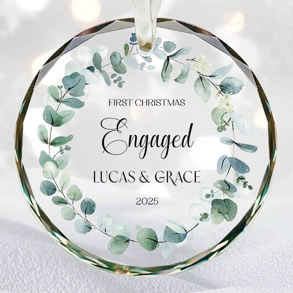 Modern Eucalyptus Engaged Ornament | First Christmas Married Gift Idea | 2025 Wreath Christmas Decor
