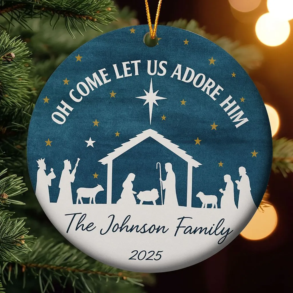 Oh Come Let Us Adore Him Ornament | Personalized Christmas Religious Keepsake | Meaningful Faith Decoration
