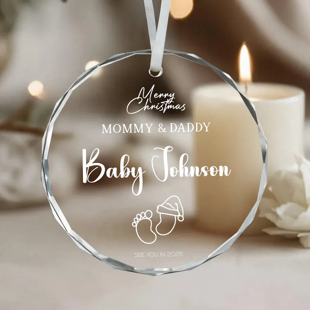 Personalized Baby Booties Ornament 2026, Merry Christmas Mommy & Daddy Keepsake, Custom Name Pregnancy Announcement Gift, Crystal/Glass Decor - Image 7