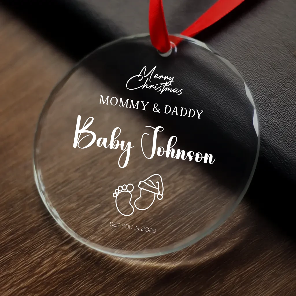 Personalized Baby Booties Ornament 2026, Merry Christmas Mommy & Daddy Keepsake, Custom Name Pregnancy Announcement Gift, Crystal/Glass Decor - Image 6