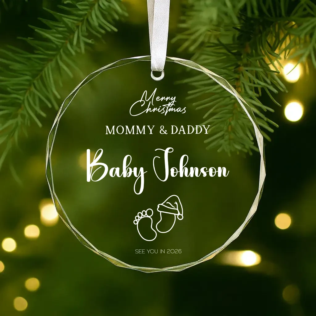 Personalized Baby Booties Ornament 2026, Merry Christmas Mommy & Daddy Keepsake, Custom Name Pregnancy Announcement Gift, Crystal/Glass Decor - Image 5