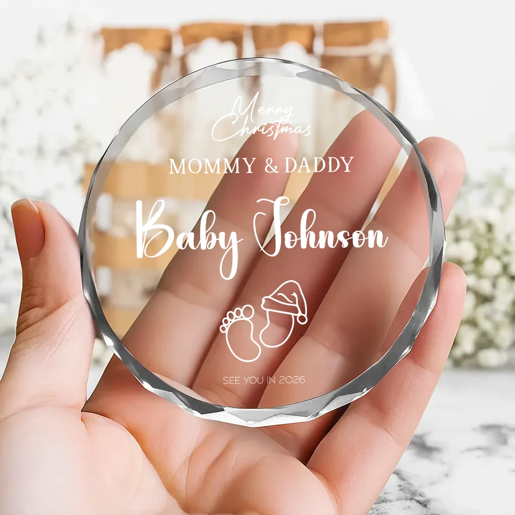 Personalized Baby Booties Ornament 2026, Merry Christmas Mommy & Daddy Keepsake, Custom Name Pregnancy Announcement Gift, Crystal/Glass Decor - Image 4