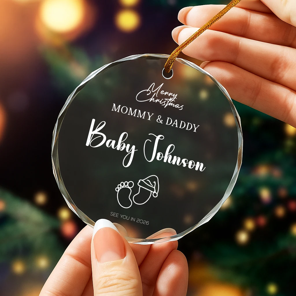 Personalized Baby Booties Ornament 2026, Merry Christmas Mommy & Daddy Keepsake, Custom Name Pregnancy Announcement Gift, Crystal/Glass Decor - Image 3