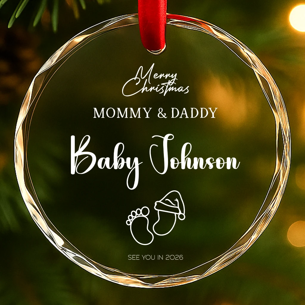 Personalized Baby Booties Ornament 2026, Merry Christmas Mommy & Daddy Keepsake, Custom Name Pregnancy Announcement Gift, Crystal/Glass Decor