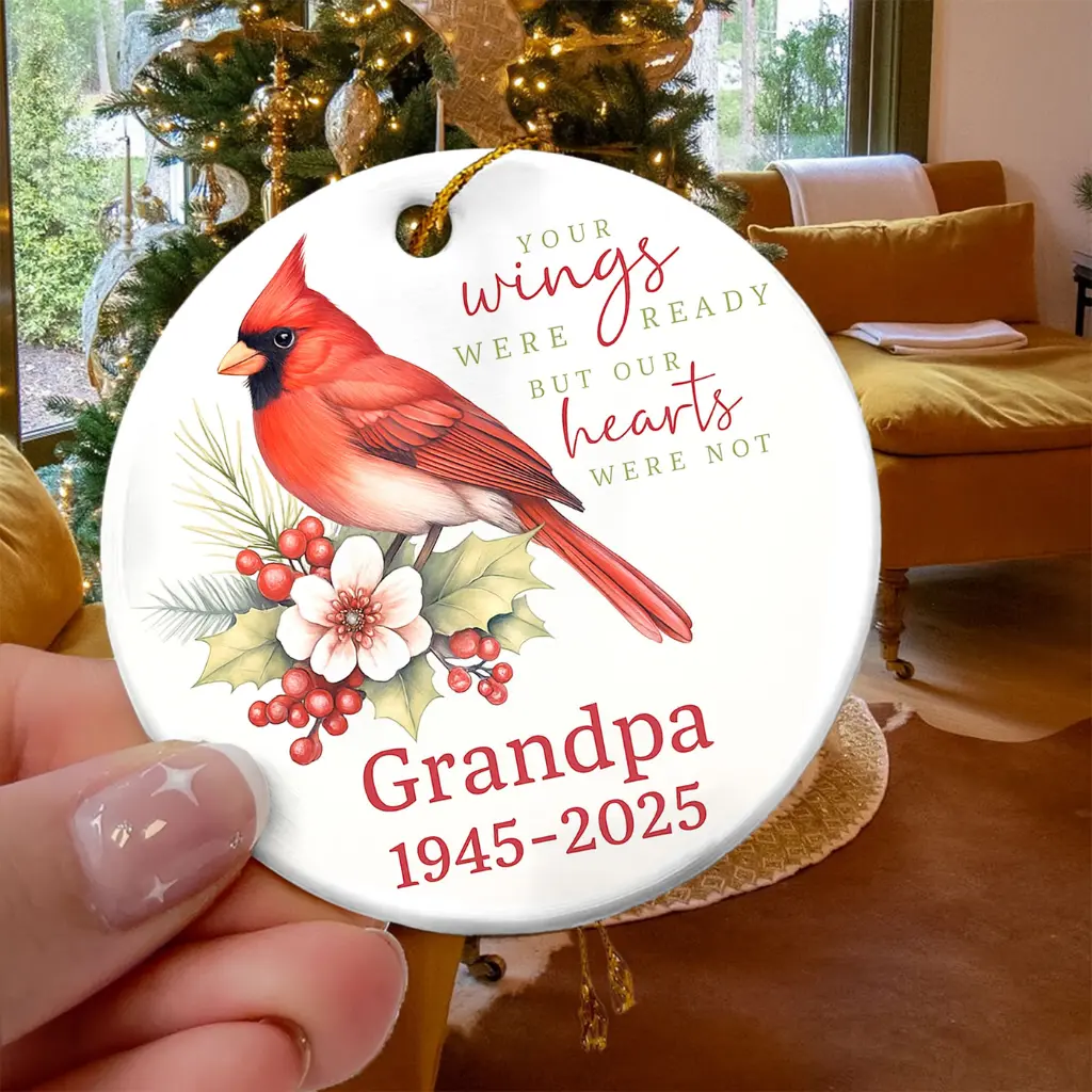 Personalized Cardinal Christmas In Heaven Memorial Ornament | Loss of Grandpa Keepsake Gift - Image 2