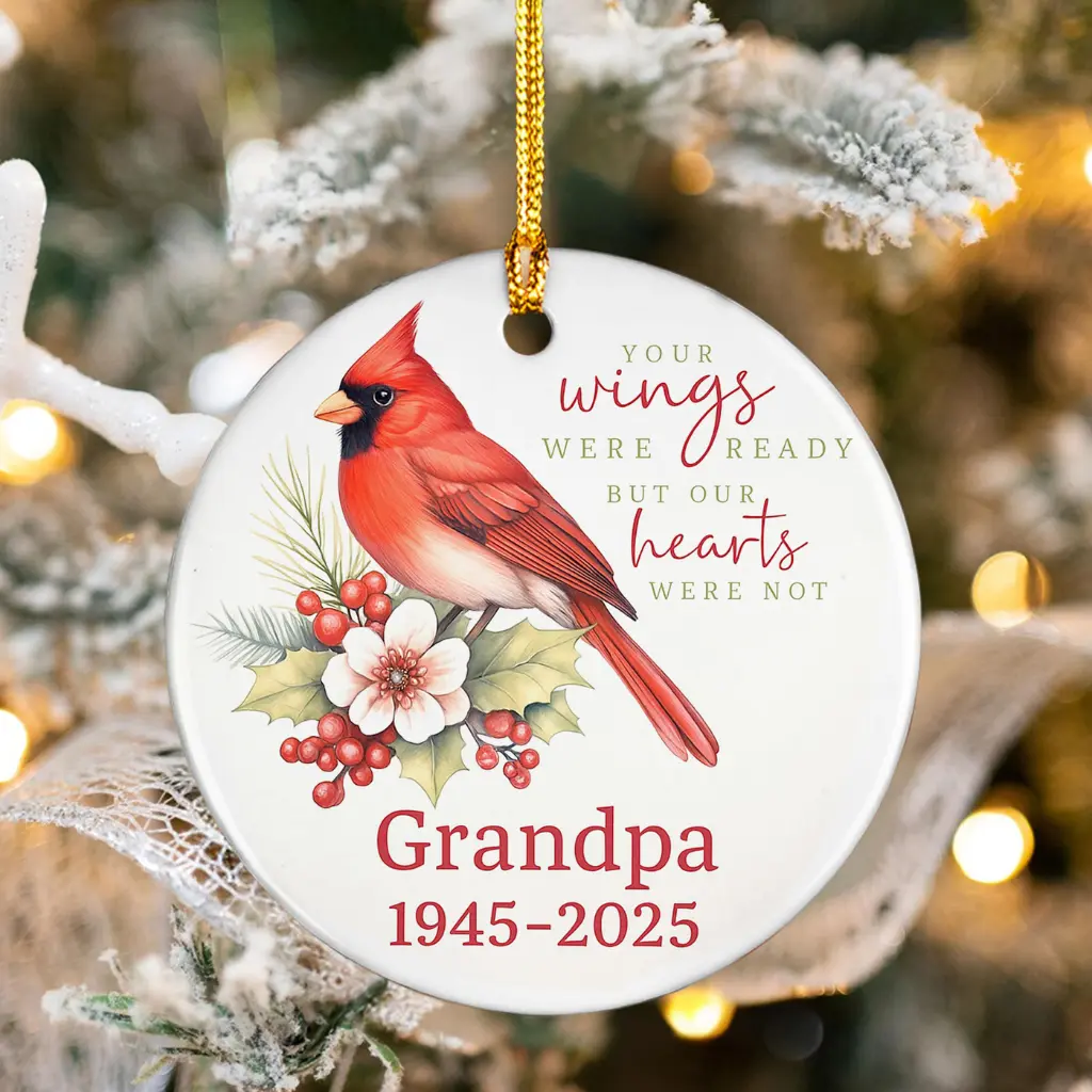 Personalized Cardinal Christmas In Heaven Memorial Ornament | Loss of Grandpa Keepsake Gift - Image 8