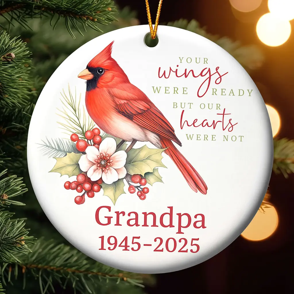 Personalized Cardinal Christmas In Heaven Memorial Ornament | Loss of Grandpa Keepsake Gift