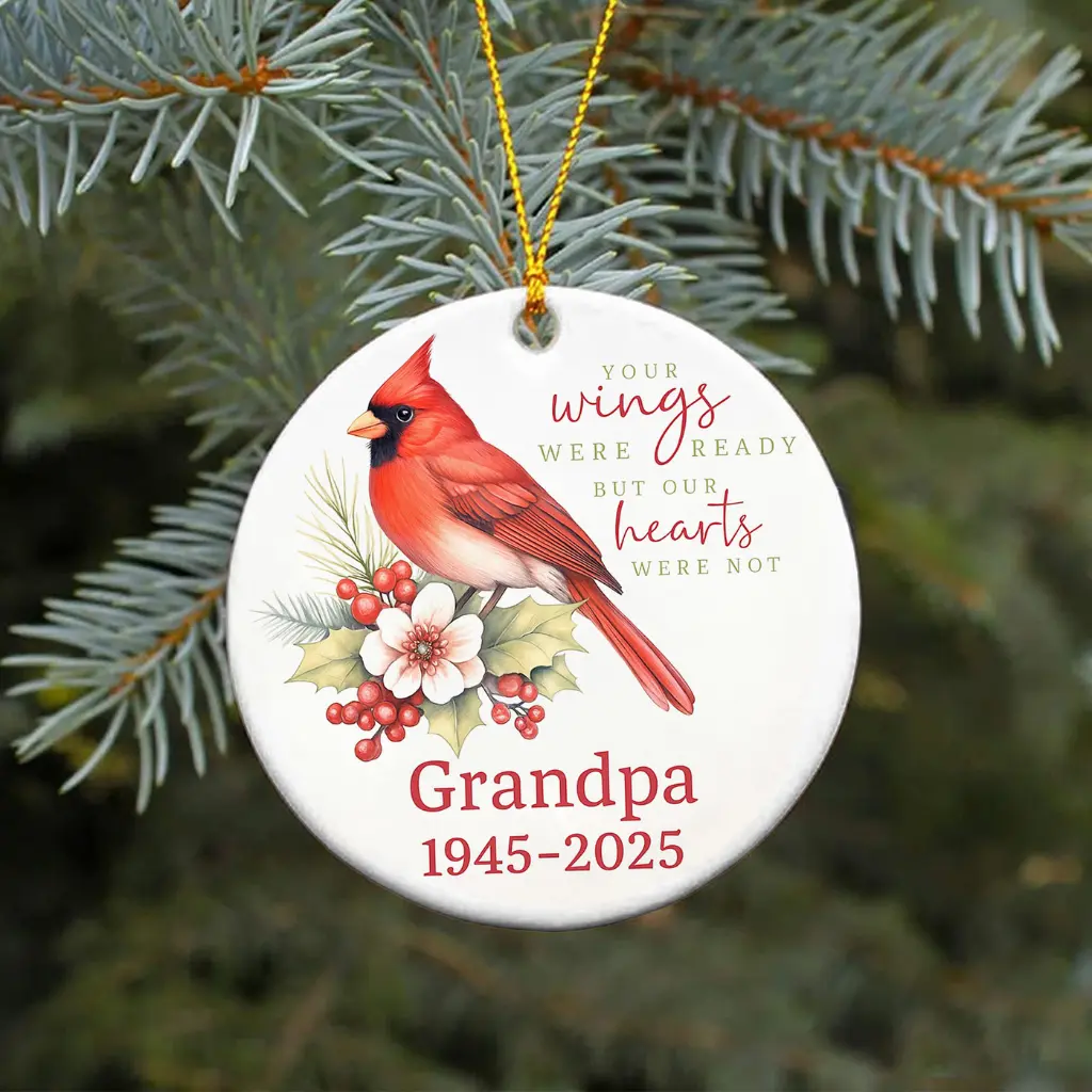 Personalized Cardinal Christmas In Heaven Memorial Ornament | Loss of Grandpa Keepsake Gift - Image 6
