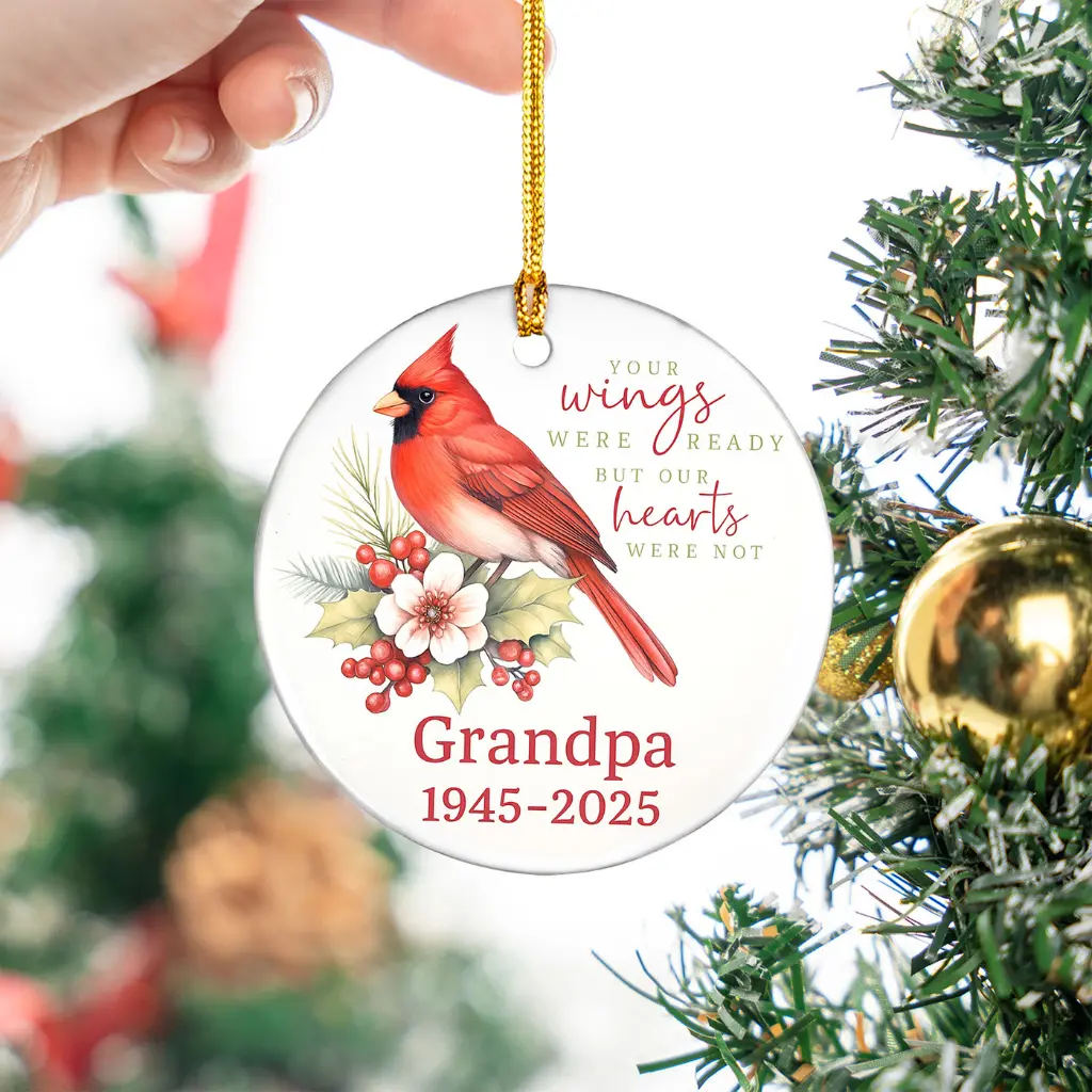 Personalized Cardinal Christmas In Heaven Memorial Ornament | Loss of Grandpa Keepsake Gift - Image 5