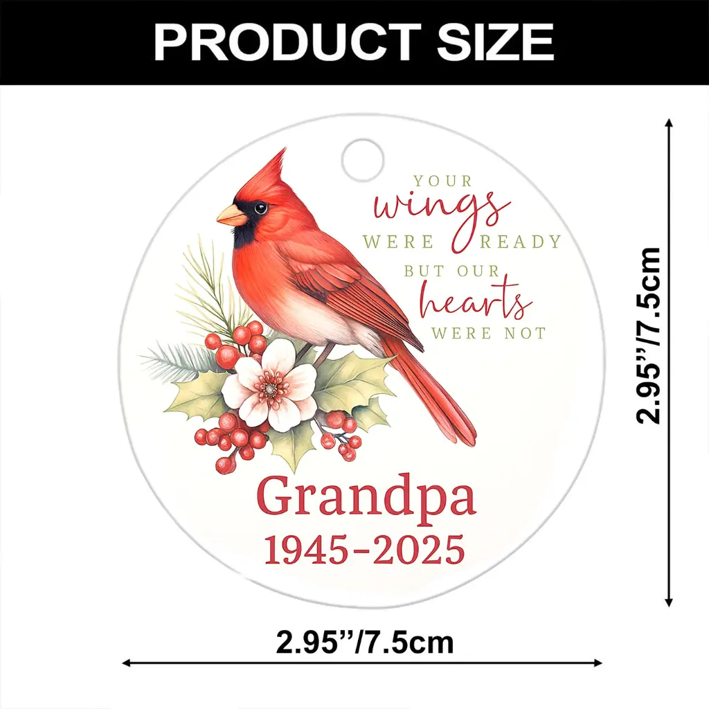 Personalized Cardinal Christmas In Heaven Memorial Ornament | Loss of Grandpa Keepsake Gift - Image 4