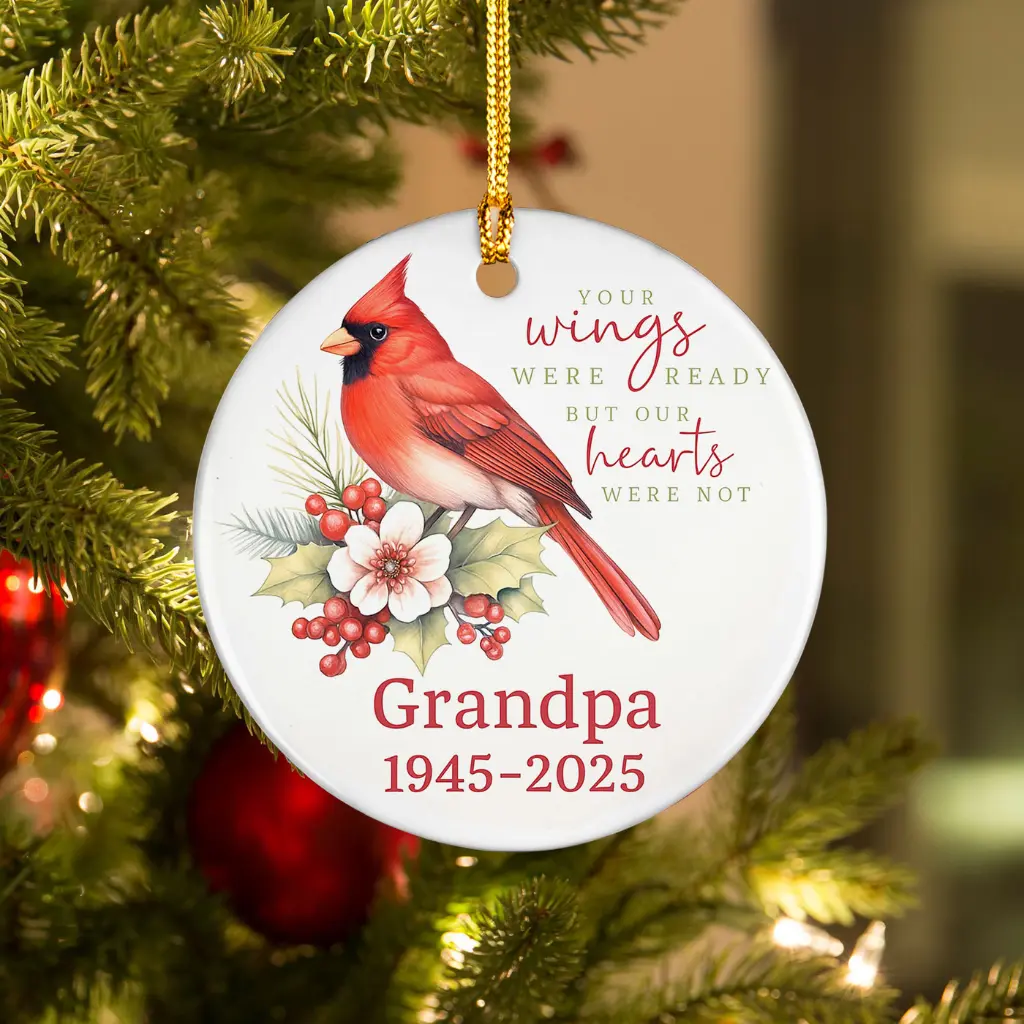 Personalized Cardinal Christmas In Heaven Memorial Ornament | Loss of Grandpa Keepsake Gift - Image 3